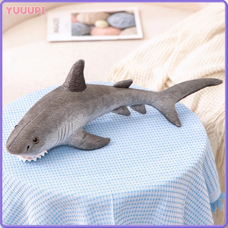 

Simulated Shark Sea Creature Grey Fish Plush Toys Super Soft Dolls Cartoon Pillow Bed Decor Birthday Gift for Girl Boy Sleep Toy