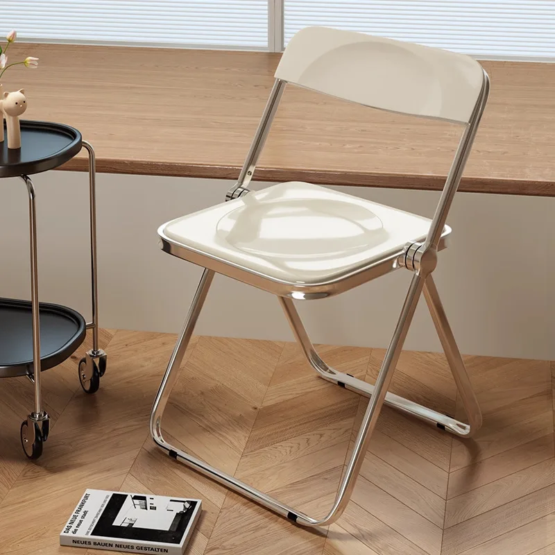 Portable Folding Stool Chair Metal Electroplated Silver Frame Transparent Colored Hard Seat Options Thickened Quiet Dual-Axis