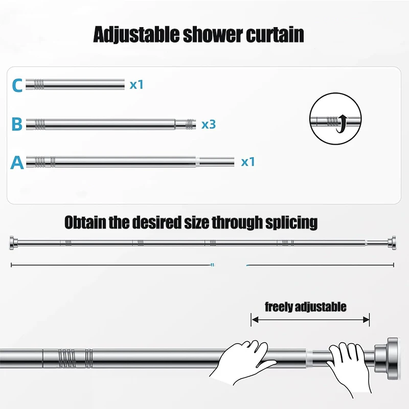 Telescopic Non-Perforated Drying Rod Balcony Drying Rack Curtain Rod Wardrobe Support Rack Shower Curtain Track