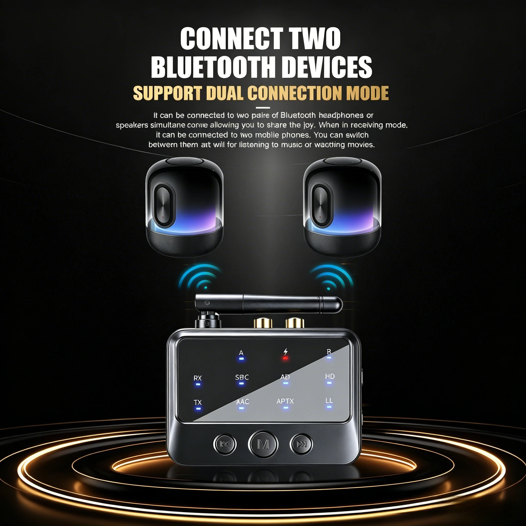 KEBIDUMEI AptX-Adaptive AD/HD/LL AAC 2 w 1 Bluetoothowy Nadajnik-Odbiornik Audio 3.5MM AUX RCA Stereo HiFi Bezprzewodowy Adapter Muzyczny — zdjęcie produktu 5