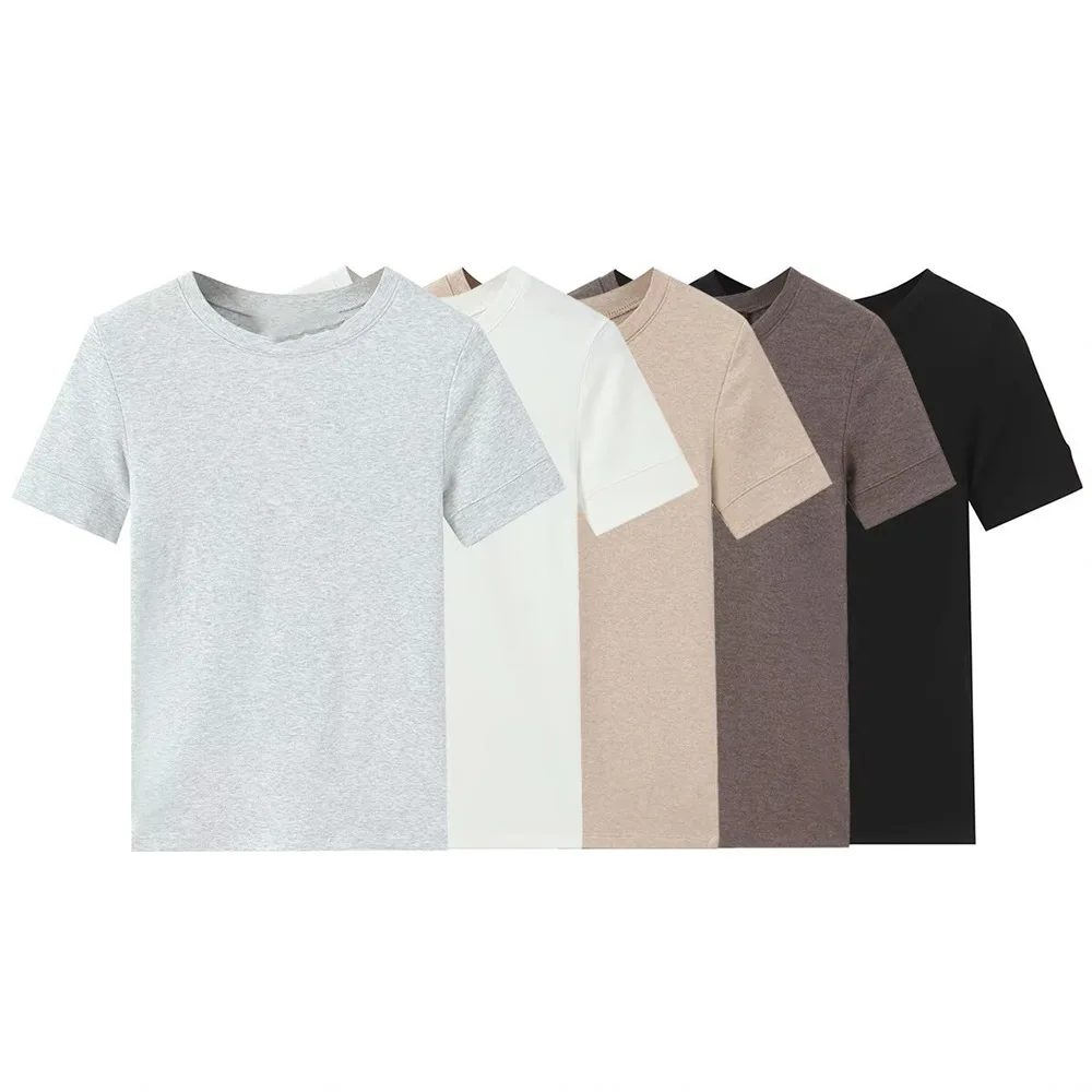 

Европейский и американский стиль 2026, весенняя новая повседневная версия, женская футболка с короткими рукавами и круглым вырезом, базовый универсальный топ