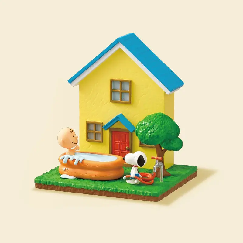Rement Dostępne Od Ręki Autentyczne Snoopy Słodkie Małe Domki Miniaturowe Sceny Wnętrz Model Kolekcjonerski Blind Box Dla Kolekcjonerów Anime