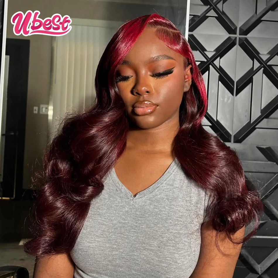 

Ubest 13X6 Transparent Lace Front Wigs Body Wave Human Hair Ombre Red Brown Colored 5X5Lace Closure Wig Pre Plucked For Women