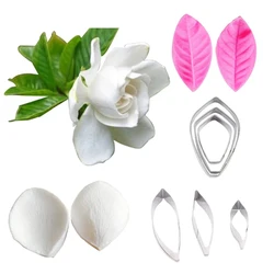 10pcs Gardenia Petal Leaf Veiners&Cutters Silicone Mold Fondant Sugarcraft Gumpaste Clay Water Paper Cake Decorating Tools CS264