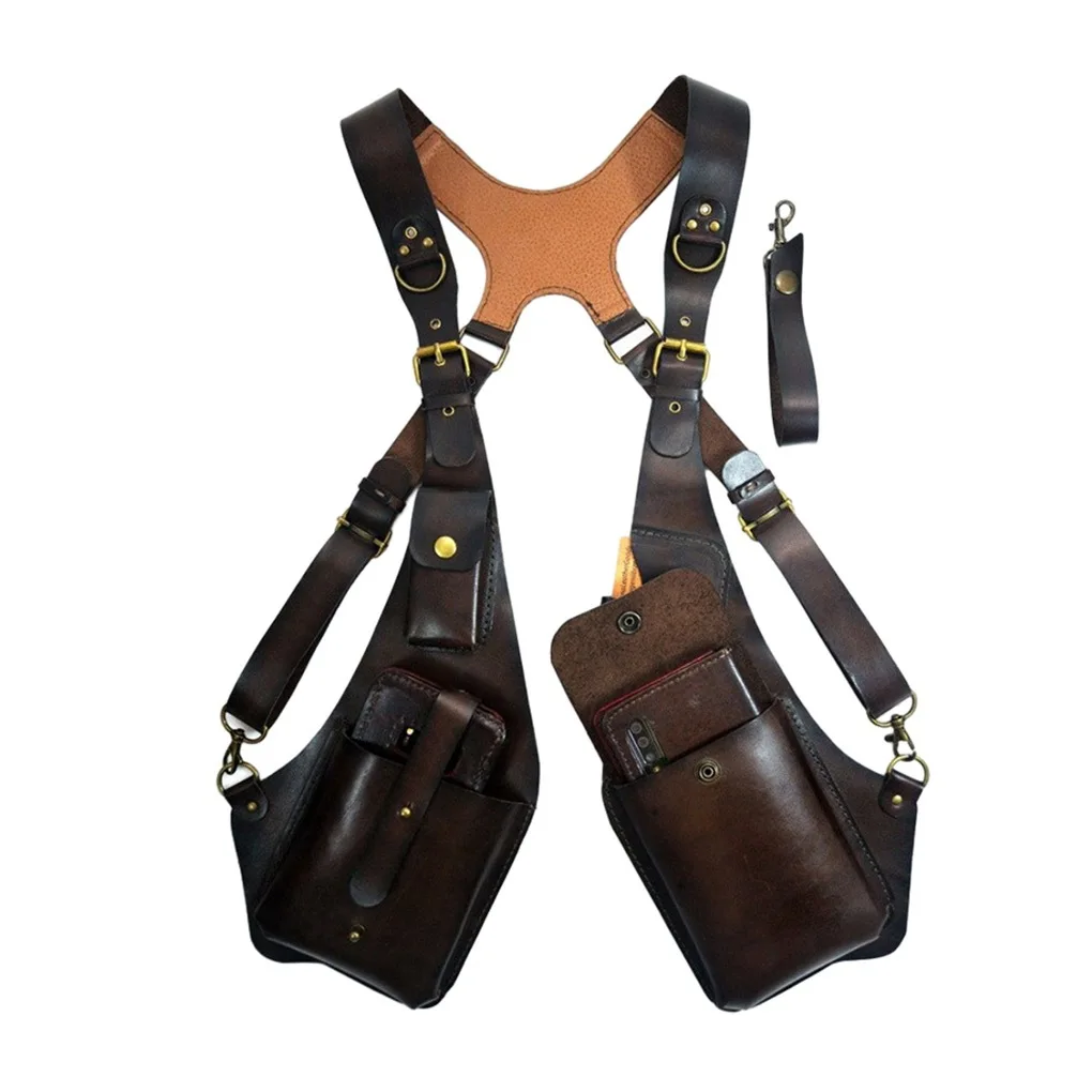 

Retro Leather Harness Crossbody Bag Outdoor Square Shoulder Bag Phone Pouch