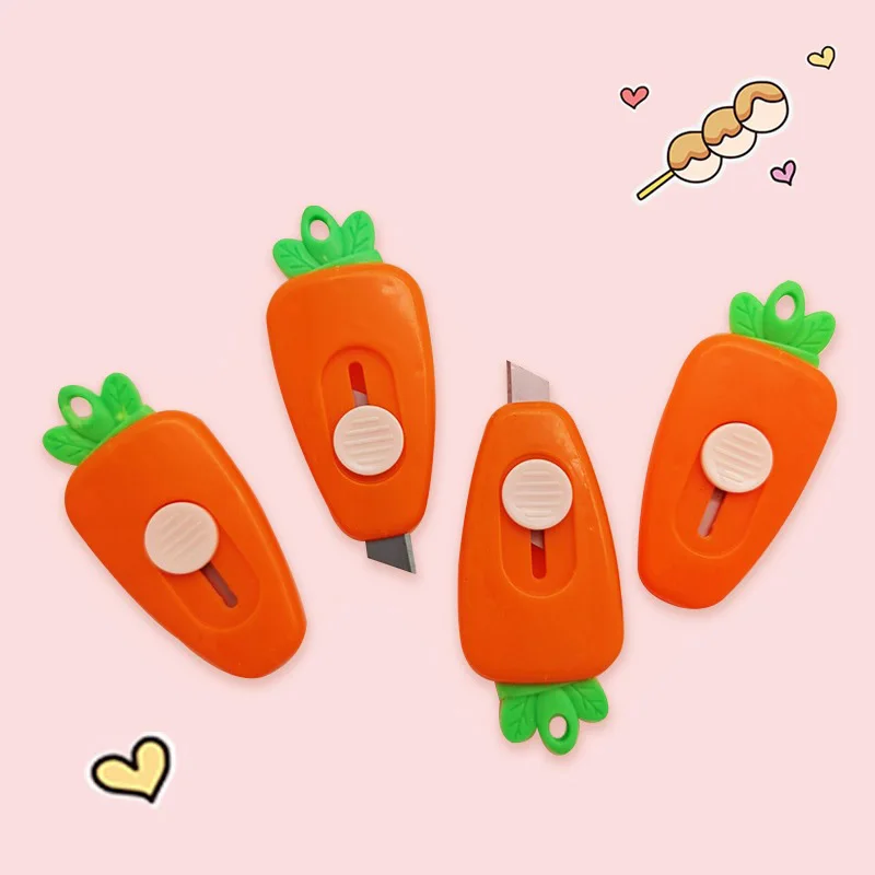 1/4Pcs Radish Kawaii Mini Pocket Carrot Utility Knife Box Paper Cutter Craft Wrapping Stationery INS Inspired Portable Design