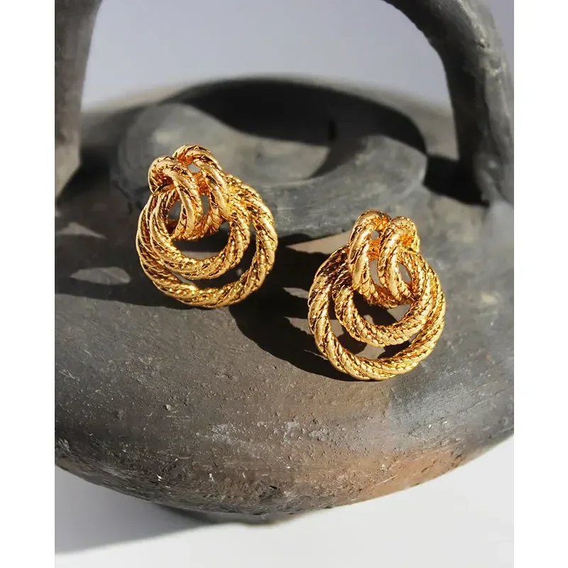

INS Modern Jewelry Multi Layer Circle Drop Earrings Gold Color Spiral Jute Earrings for Women Popular Accessoreis Party Gifts