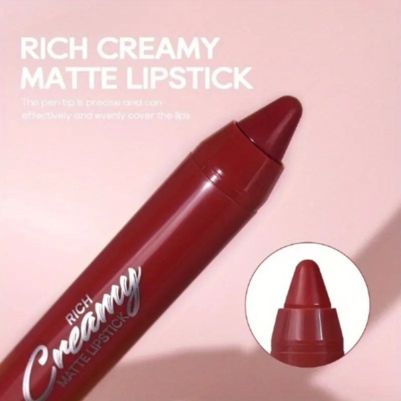 Matte Velvet ลิปสติกดินสอ Moisturizing เซ็กซี่สีแดง Lip Liner Crayon ยาวนานกันน้ํา Non-stick Lip Tint เครื่องสําอาง