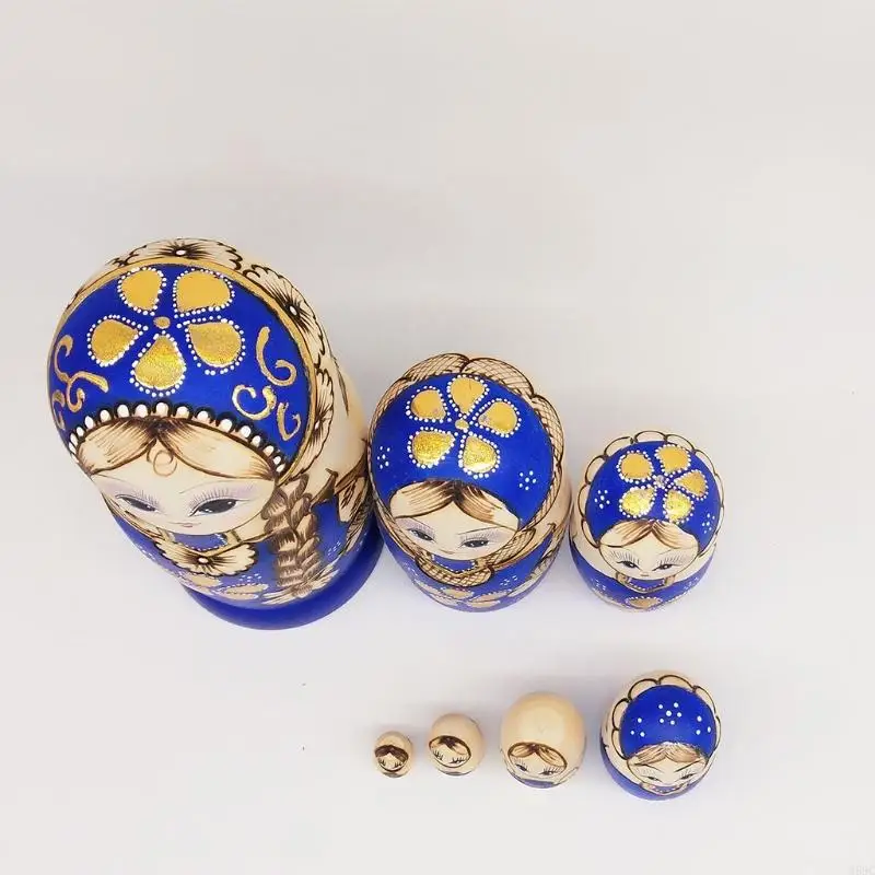 M89C 7PCS Blue Russian Nesting Dolls ไม้ Matryoshka ของเล่นสำหรับเด็กสำหรับเด็กเด็กบ้านคริสต์มาสตกแต่งห้องพักฮัลโลวีนที่ต้องการ