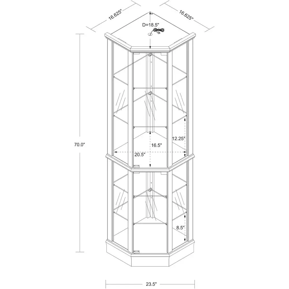70" Tall Lighted Glass Display Cage, Curio Cabinet with Tempered Glass Doand 5 Adjustable Shelves, Wine Bar China Cabinet or Liv view 2
