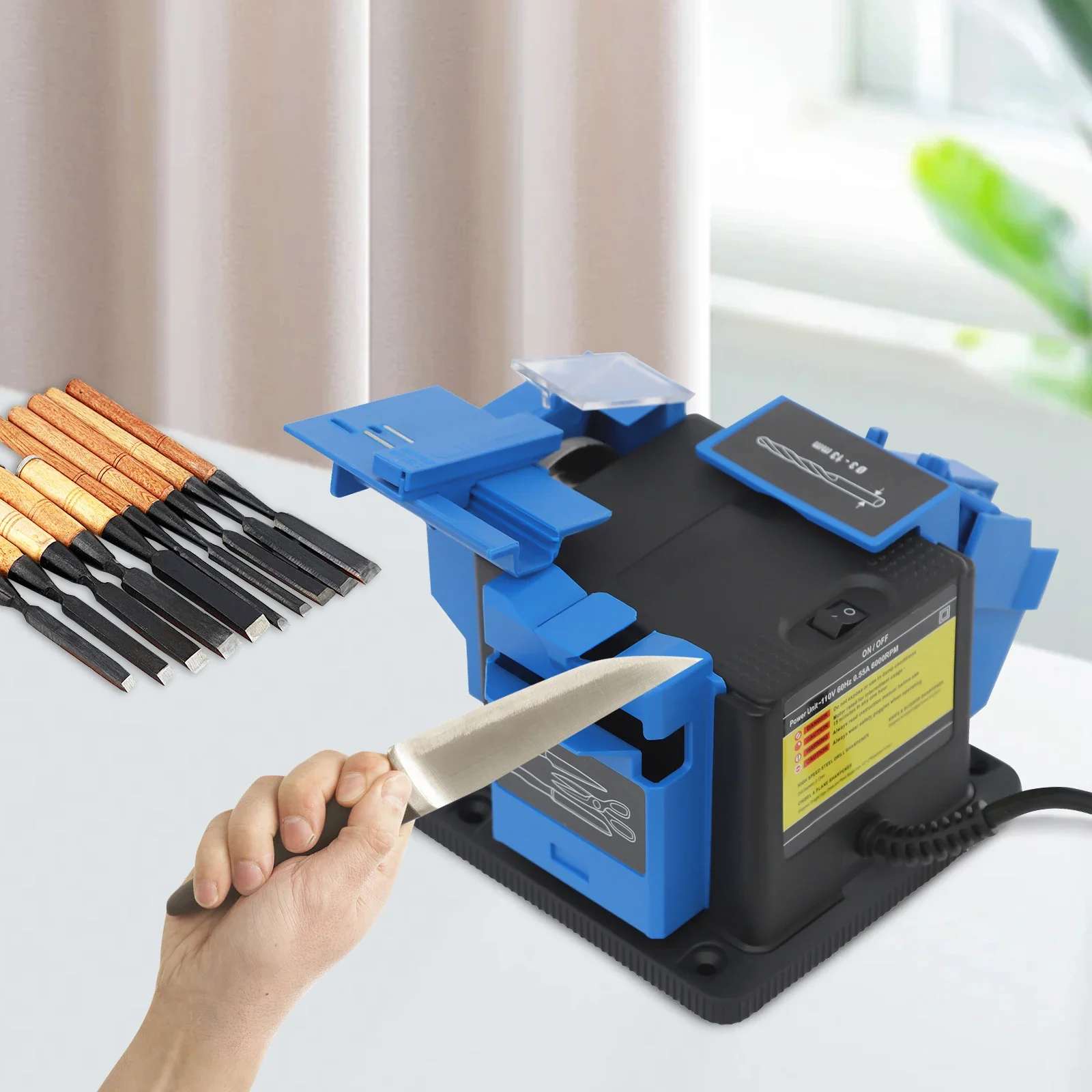 

Многофункциональная профессиональная электрическая точилка для ножей, машина для заточки сверл, бытовая 1350 об/мин для долот, ножниц