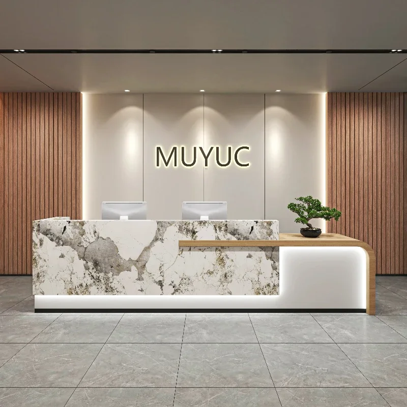 Classic Large Capacity Reception Desk Contemporary Soft Reception Counter Ergonomic High Back Rezeptionstheke Office Furniture