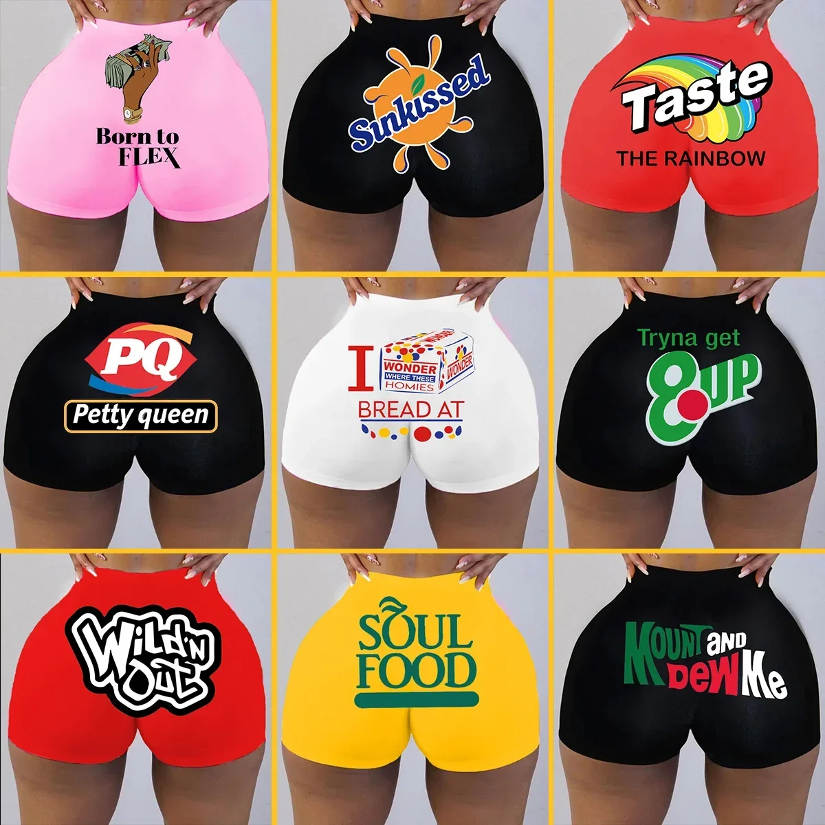 Womens Sexy Booty Shorts Rainbow Printed Sport Workout Hot Pants Plus Size Summer Bodycon Clubwear Stretch Slim Snack Shorts