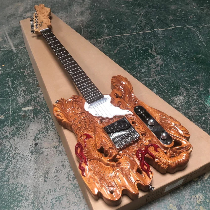 

Customize Hand Made Natral Wood Carving Electric Guitar TLA35 Pickup Chrome Hardware