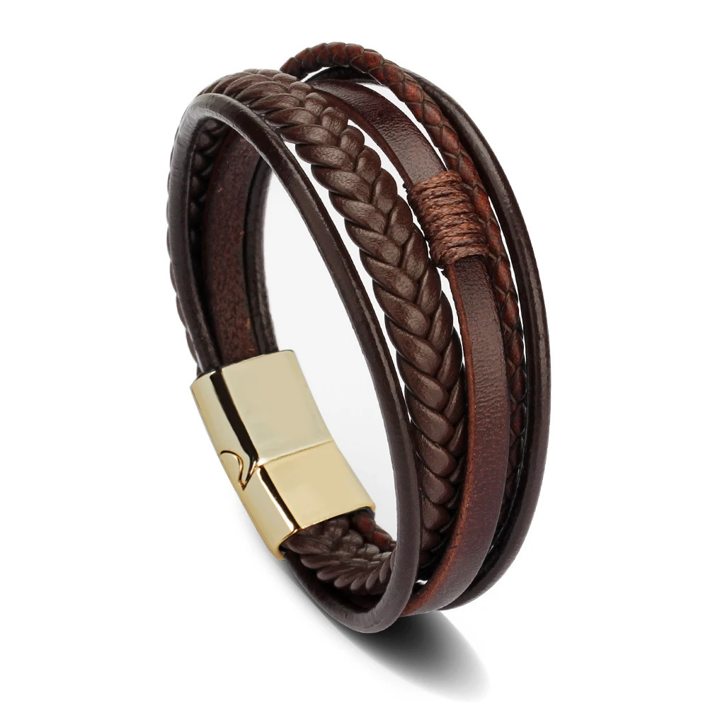 Trendy lederen armbanden voor mannen roestvrijstalen armband 21 cm meerlaagse gevlochten touw armbanden voor mannelijke sieraden geschenken