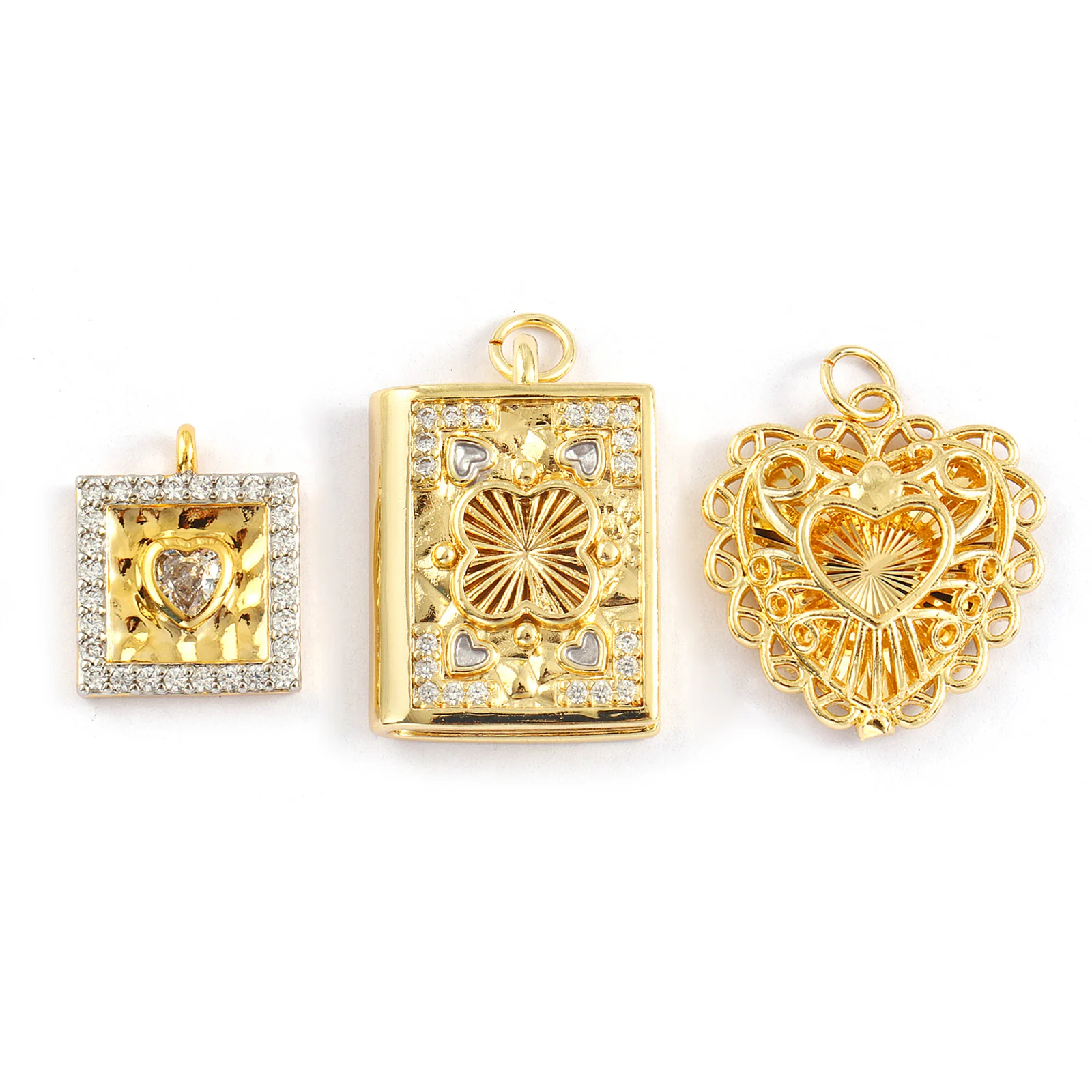 1 Piece Brass Charms 18K Gold Plated Square Heart Book Pendants For DIY Necklace Bracelet Jewelry Making Findings Accessories