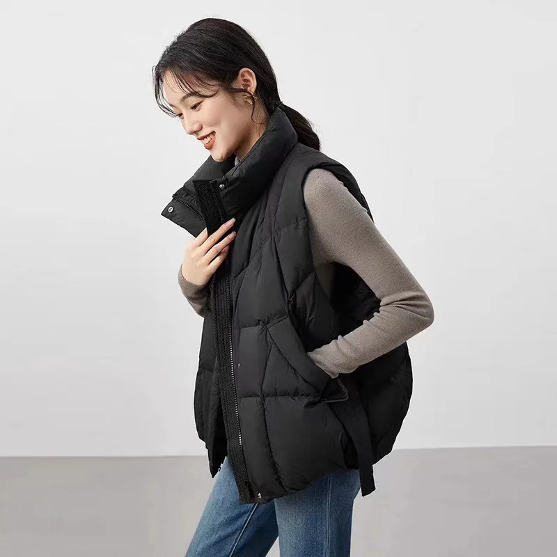 Puffer Vest para As Mulheres Inverno Para Baixo Algodão Sem Mangas Jaqueta Solta Tendência Stand-Up Collar Sobretudo Acolchoado Acolchoado Quente Casaco Grosso