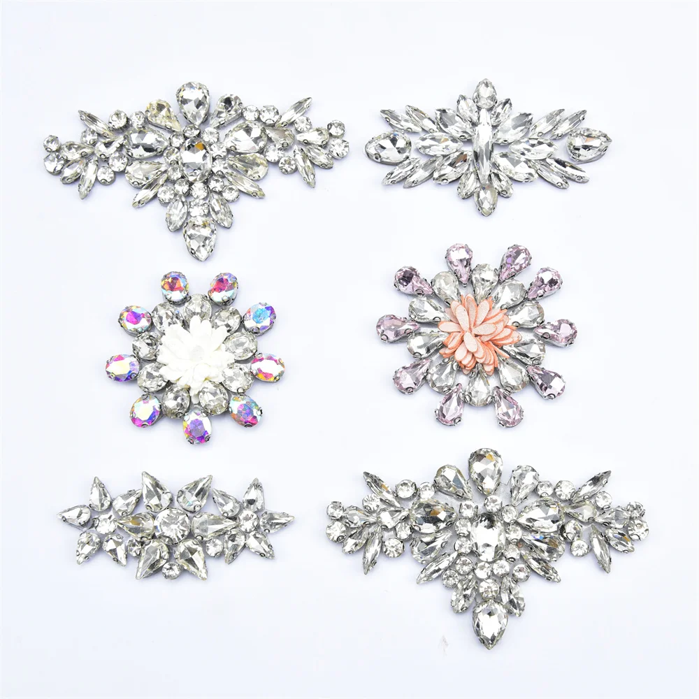 Shiny Crystal Glass Rhinestone Flower Applique Sewing/Gluing Diy Waistband Clothing Decoration Stickers Bag Accessories