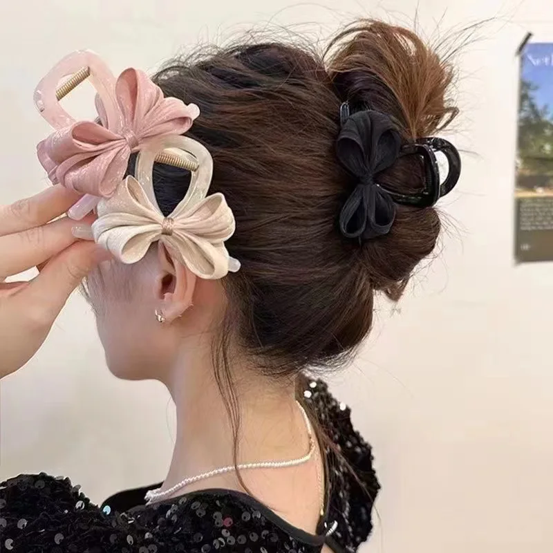 Ribbon Bow Hair Claw Hairpin HeaddressFashion Korea Sweet Barrettes Hair Clips Crab Women Headwear Ponytail Hair Accessories