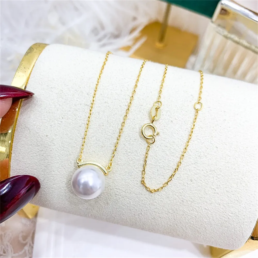 

DIY Pearl Accessories S925 Sterling Silver Set Chain Empty Holder Gold Silver Pendant with Silver Chain Matching 10-15mm Circle