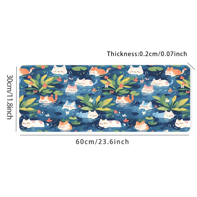 Kawaii gato mouse pad verde algas grandes e-sports tapete de mesa de escritório teclado antiderrapante borracha natural mouse pad 35.4x15.7 Polegada