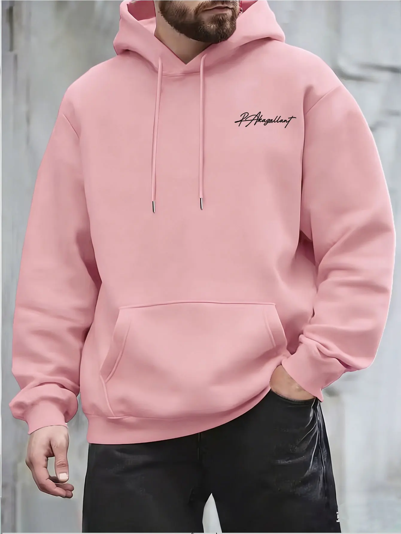 Men's Autumn/Winter Hooded Sweatshirt with Thorns and Rose Handwritten English Retro Distressed Print High Street Niche Casual