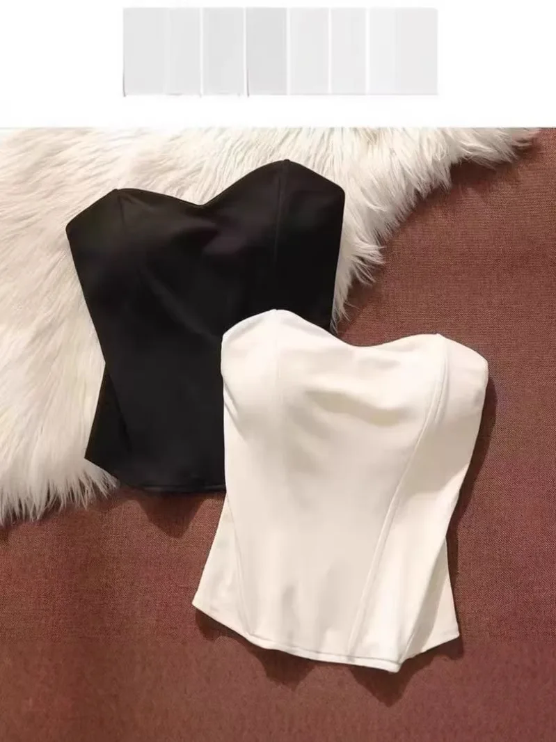 T shirt women 2026 fashion sexy body-hugging three-dimensional fishbone corset halter top base strapless top tshirt clothing