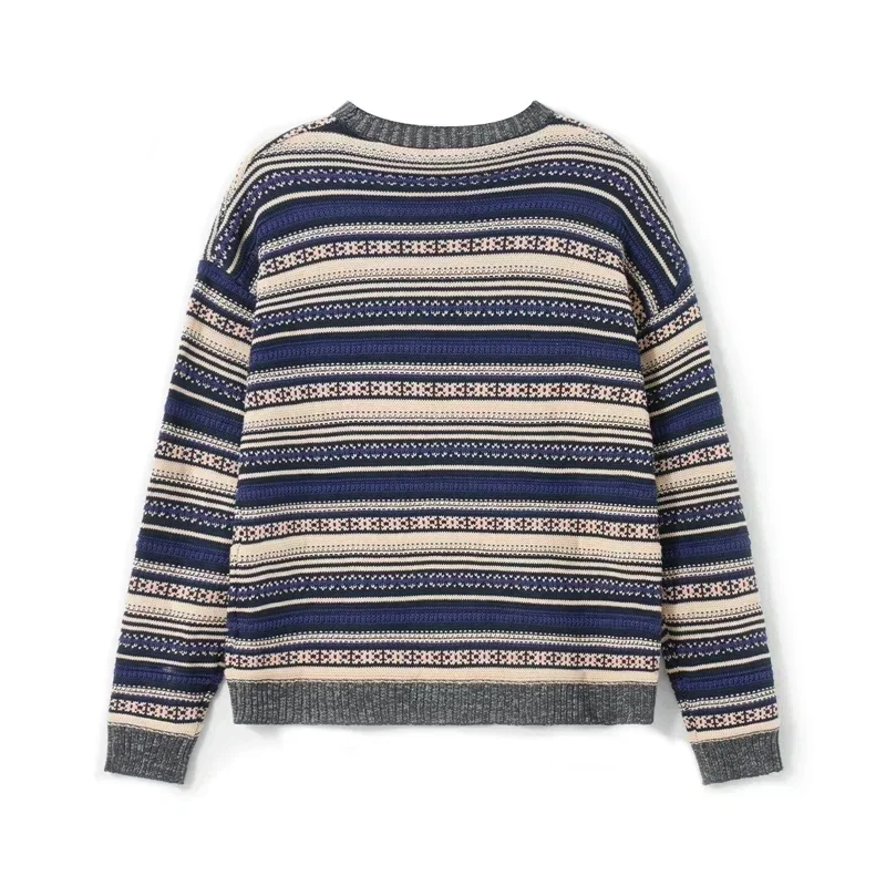 Vintage Y2K 00s Donna Cottage Grunge Maglione lavorato a maglia a righe Autunno O Collo Maglieria a maniche lunghe Stile Preppy Pullover larghi