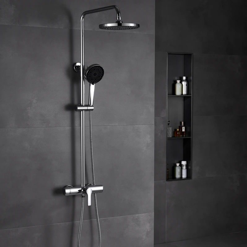 Modern Bathroom Wall-mounted Shower Column System Thermostat Mixer Faucet Bath And Set