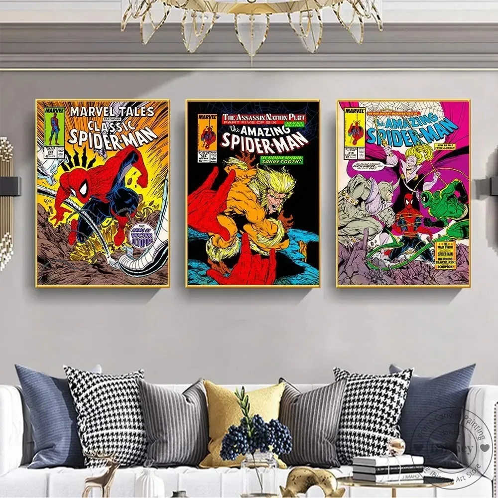 Marvel Vintage Comics Amazing Classic Spiderman Print Wall Art  Amgazine Poster Canvas Paintings Home Decor Pictures Best Gift