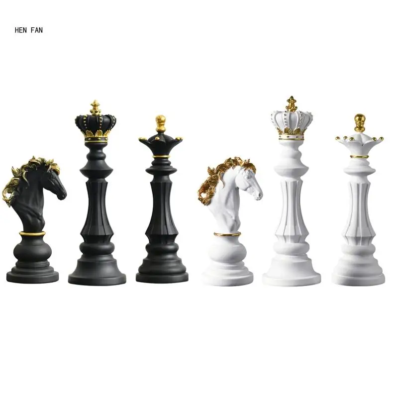 Chess Art Statue Cabinet Decor Figurines Decor Accessories Chessmen Sculpture M89D