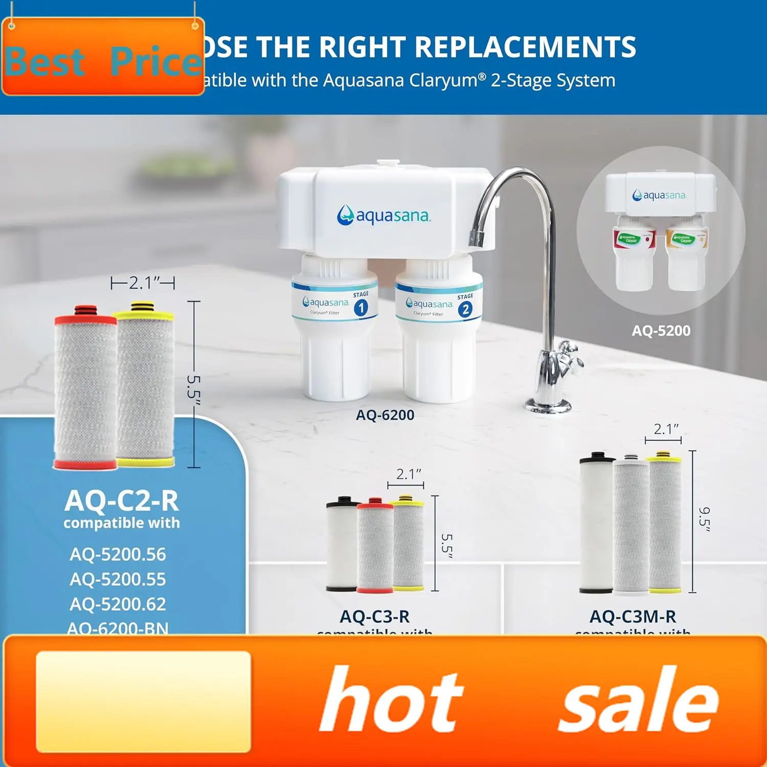 

hot-sellingReplacement Filter Cartridges | Fit Claryum 2-Stage Under Sink Water Filter | WQA Certified to Reduce Up to 99.99% of