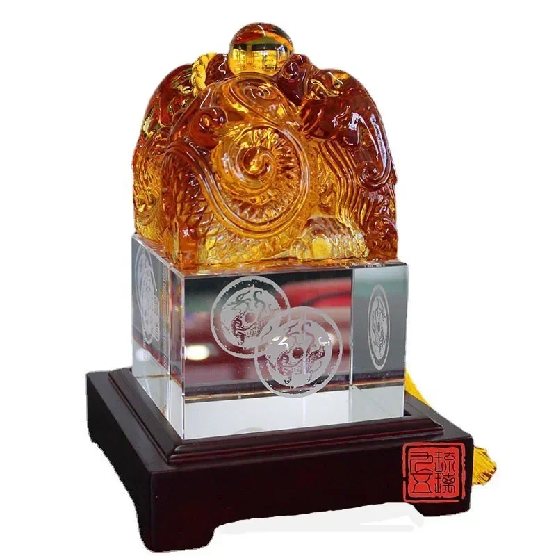 Gufa Liuli Long Seal Glass Ornament Company Listing Anniversary Souvenir High-end Gift Crystal