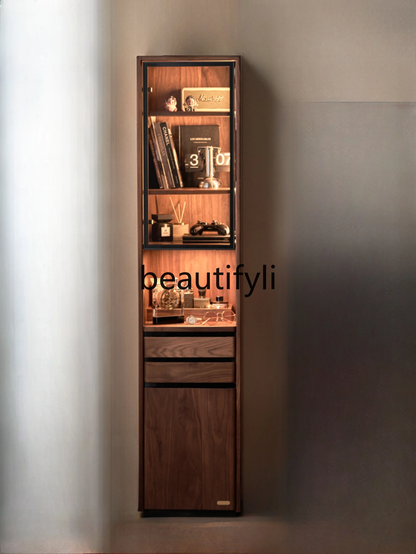 

Solid wood, sofa side cabinet, black walnut small apartment locker, TV side cabinet