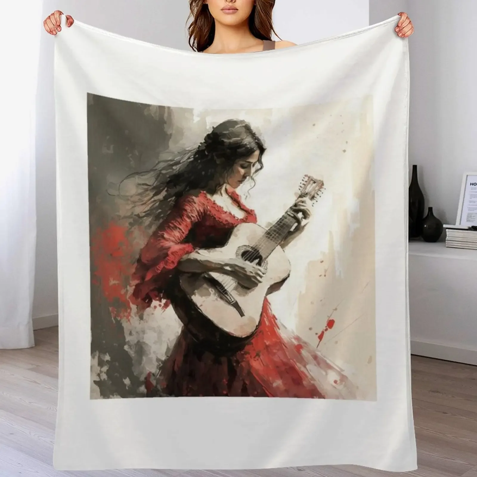 Flamenco Dance Girl Gitana Modern Flamenco Girl Flamenco Passion Throw Blanket funny gift for sofa Hairys Blankets