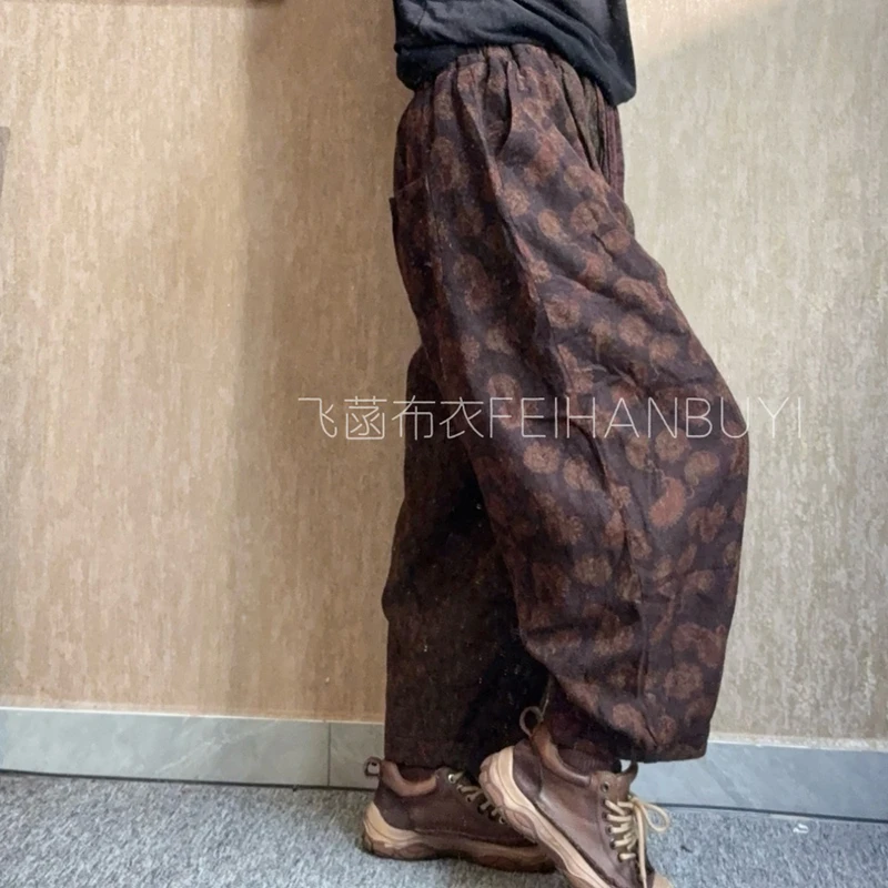 Winter 2025 New Arrival Women Good Quality Vintage Ankle-length Pants Casual Loose Cotton Linen Elastic Waist Harem Pants F194