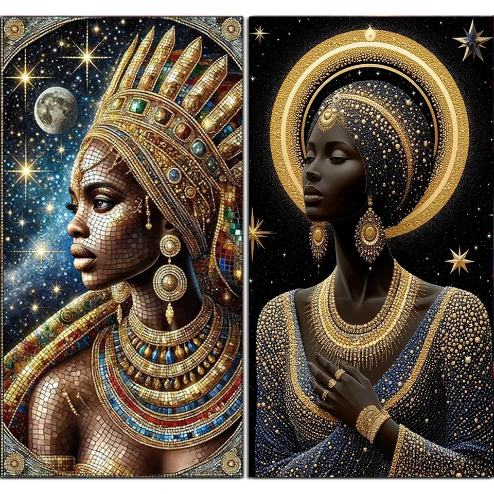 

DIY Diamond Painting Golden African Woman Full Square Round Diamond Mosaic Cross stitch Home Decoration Diamond Art PortraiT
