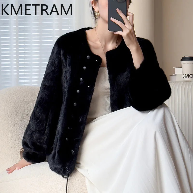 Mantel Bulu Cerpelai Asli Jaket Bulu Pendek Hitam Mewah Wanita Pakaian Wanita Musim Dingin Kualitas Tinggi Baru Dalam Jaket Berbulu 2025ба