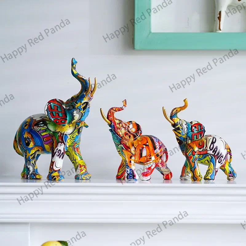 Nordic home entrance living room TV cabinet decoration creative colorful water transfer elephant ornament resin handicraft