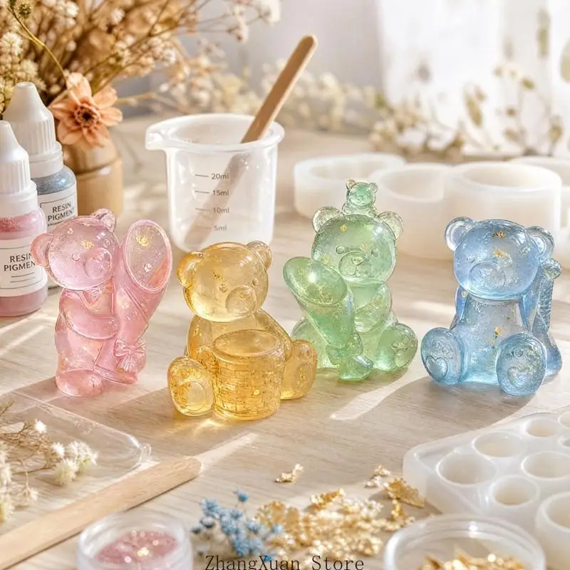 Bären-Gipsgussformen-Set, 4-teiliges 3D-Bärentier-Silikon-Kerzenformen für Wachs-Bastelgießen und handgefertigte Kerzenseife – Detail 5