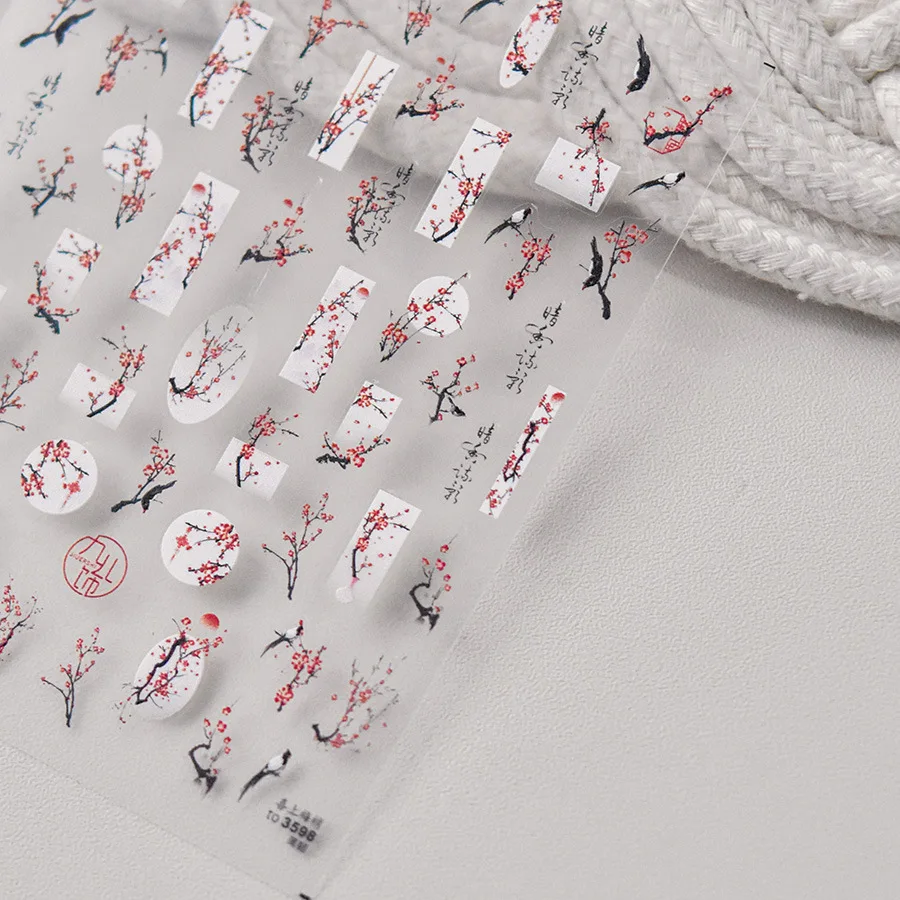 1pcs 5D Kawaii Plum Blossom Nail Stickers Fashion Chinese Flower Nail Art Decoration Self-Adhesive Decals DIY Slider Accessories