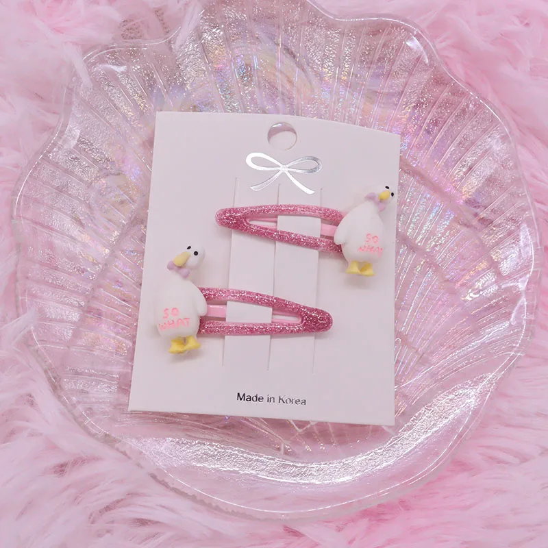 2Pcs/Set Kawaii Cartoon Hair Accessories Fashion Animal Duck Resin Baby Headband Children\'s Hair Clip For Girl Ornaments Gift