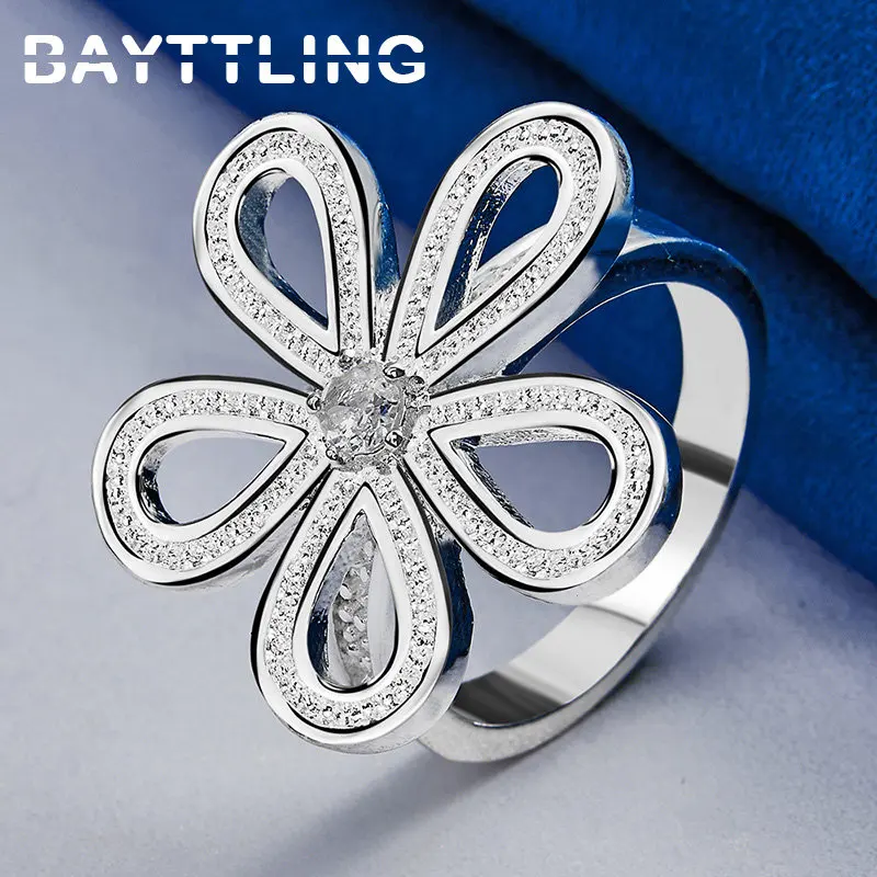 

Original 925 Sterling Silver Ring 7/8/9/10# Exquisite Large Flower Zircon Ring For Women Fashion Wedding Girlfriend Gift Jewelry