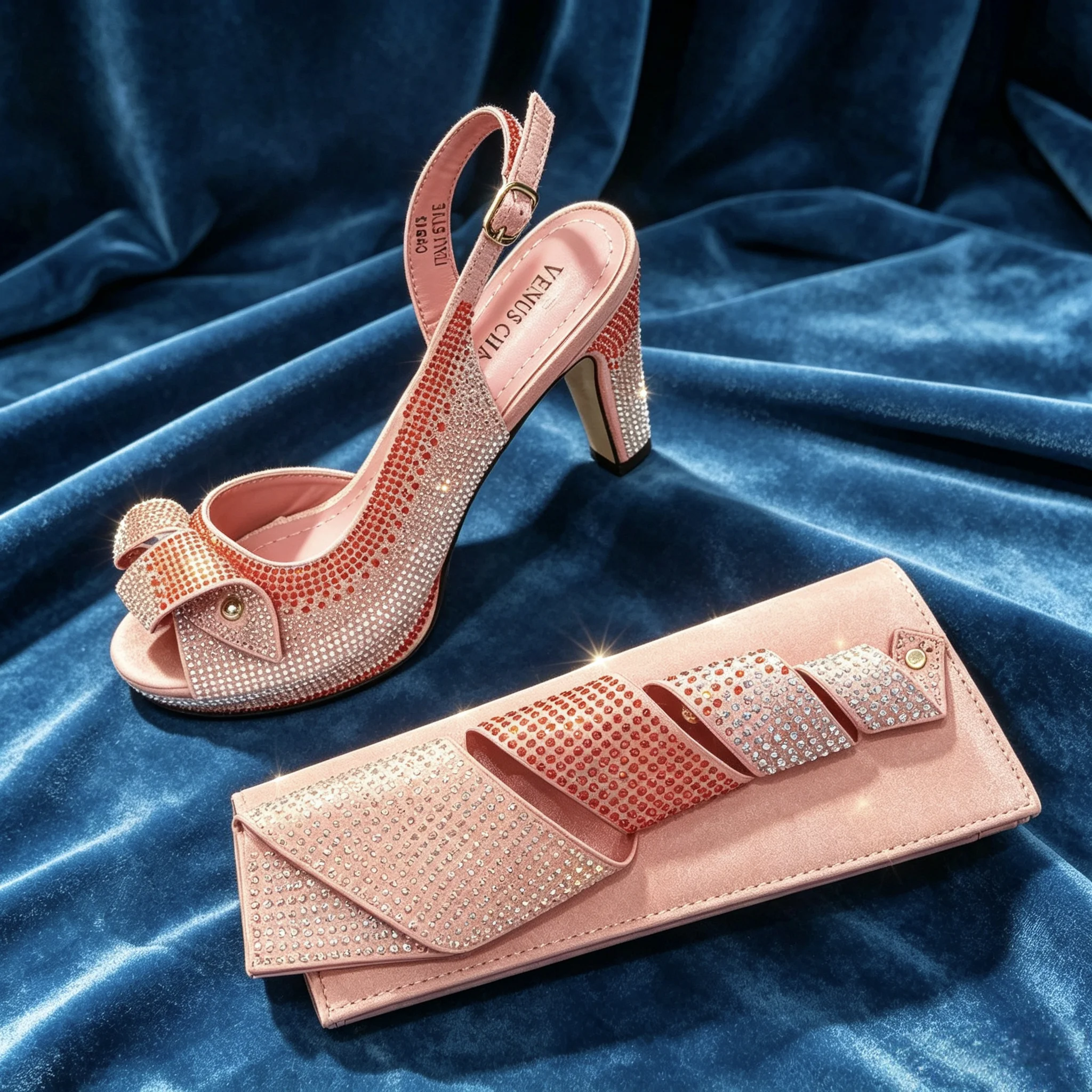 2026 Elegante Damen Peep-Toe High Heels & Pfirsichfarbene Diamant-Pumps Set - Schicke Italienische Schuhe & Passende Taschen für Partys – Detail 2