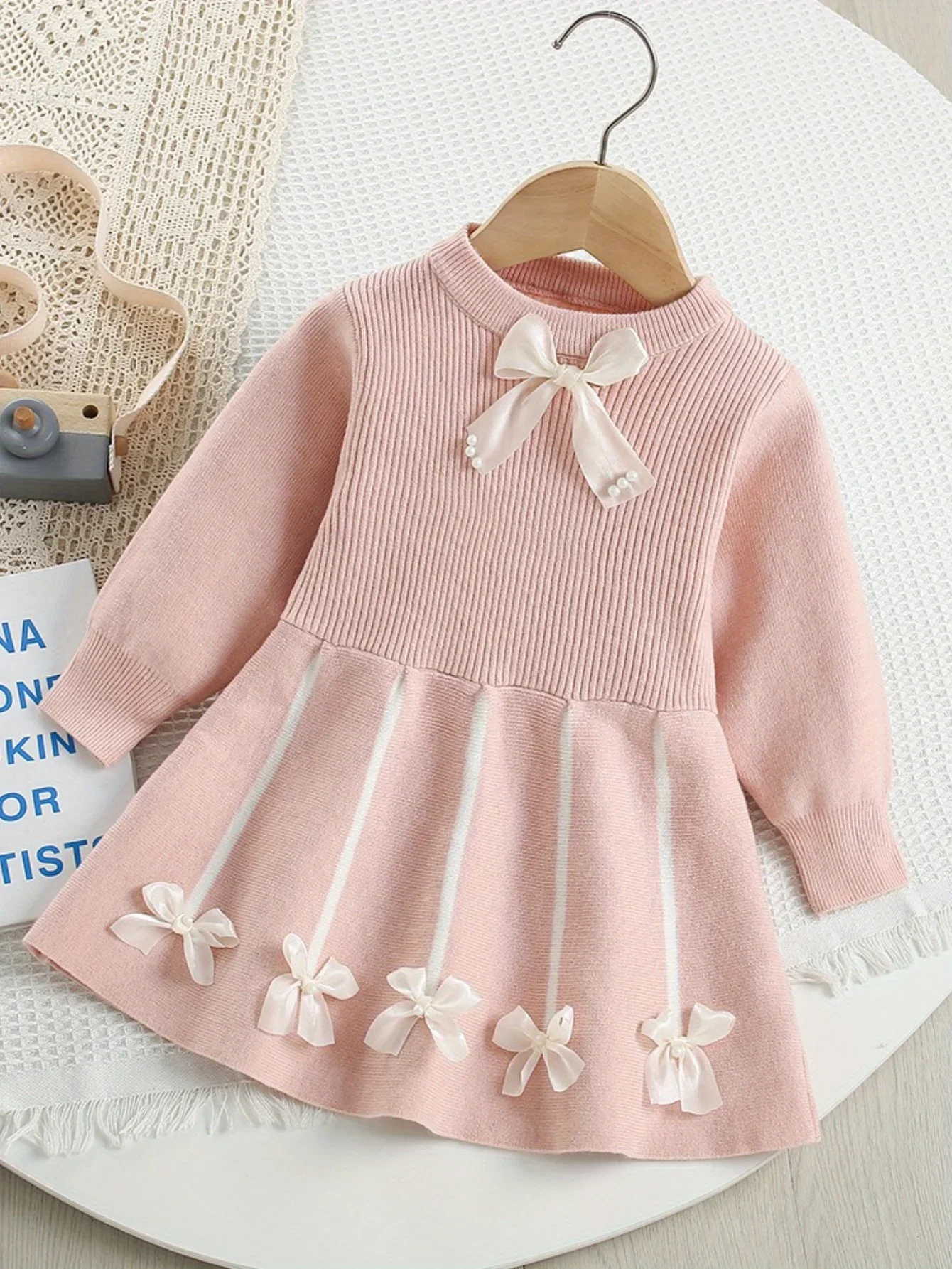 

Вязаное платье-свитер для девочек с бантом — мягкое эластичное платье-пуловер на осень и зиму, платье-свитер для детей от 2 до 8 лет на осень-зиму