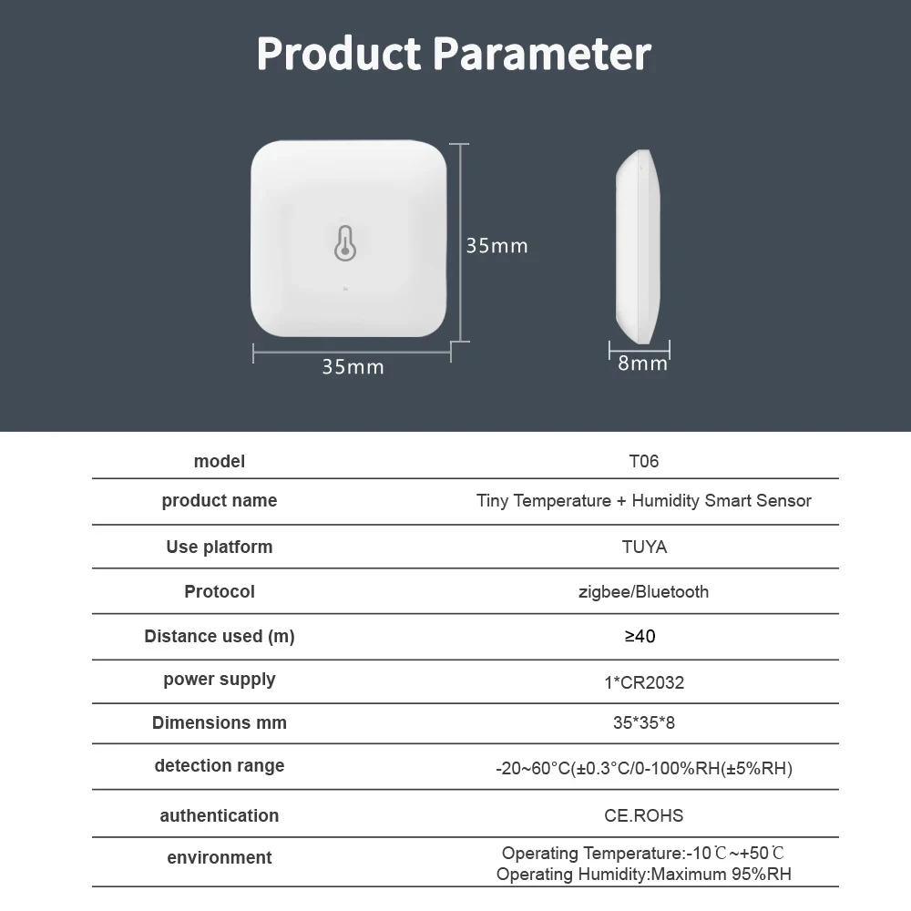 Lincukoo Tuya ZigBee Sensor Cerdas Suhu & Kelembapan Mini Alarm Suhu Tinggi dan Rendah Mendukung Smart Life