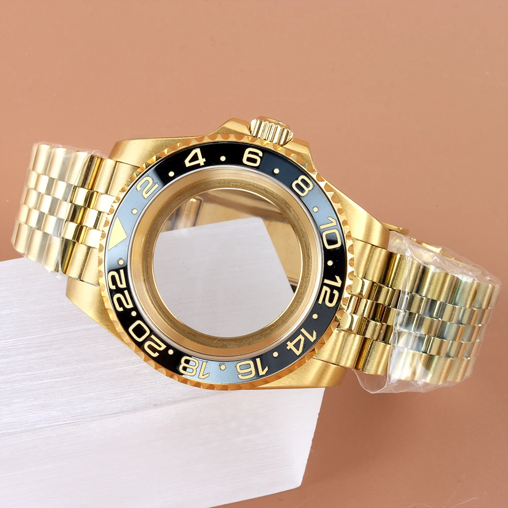 

40mm Gold Stainless steel Watch Case With Jubilee/Brushed Oyster Bracelet Fit Seiko NH34 NH35 NH36 NH38 Movement Sapphire Glass