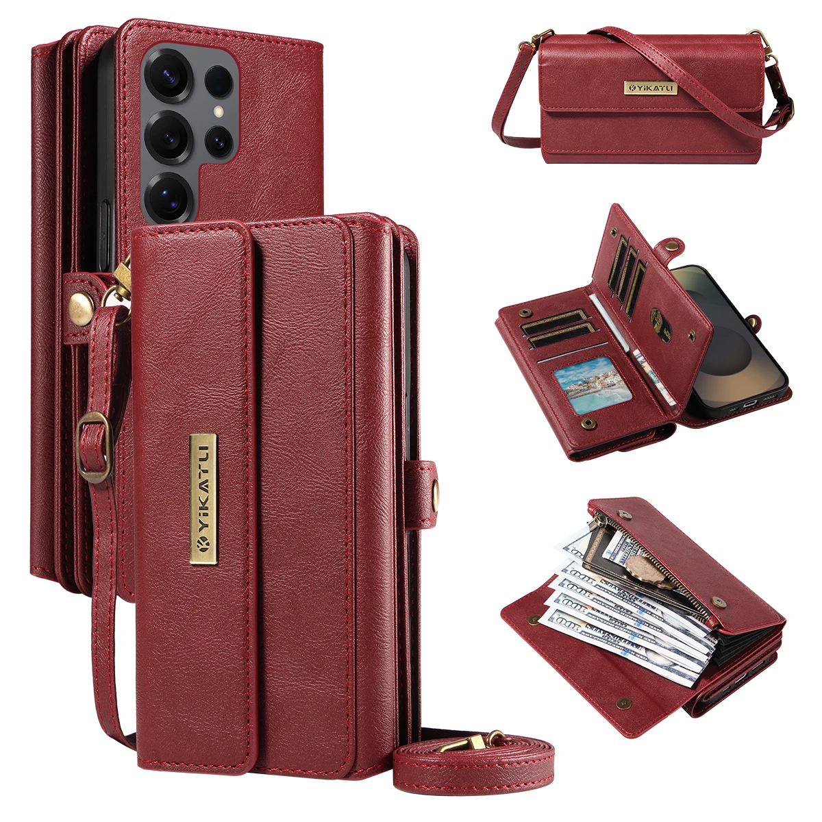 

Large Capacity Wallet Leather Crossbody Cards Solt Case for Samsung Galaxy S25 Ultra S24 Plus S23 S22 A16 A36 A56 Strap Zipper