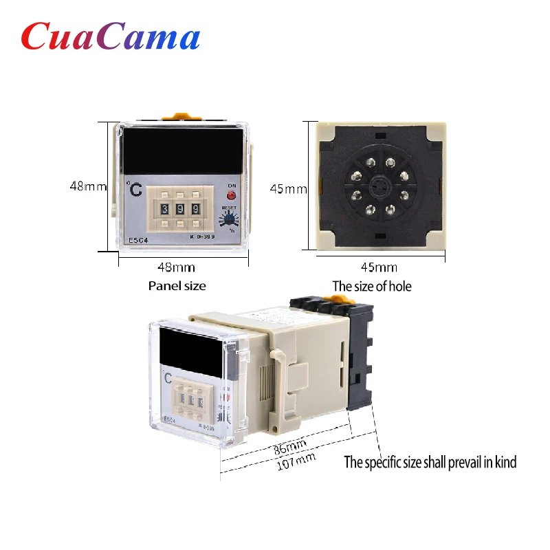 1PCS E5C2 E5C4 Guide Rail Type Temperature Controller 220V 0⁓399℃/0⁓999℃ Digital Display Pointer With A Knob Control Switch