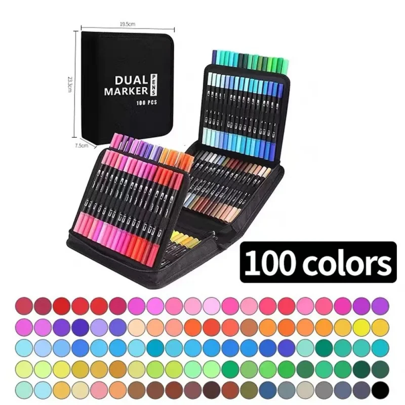 

100 Colors Dual Tip Brush Marker Pens Watercolour Fine Liner Art Markers for Manga Drawing Painting Stationery Art Supplies